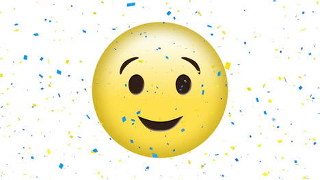 animation of confetti falling over smiling emoji icon on white background