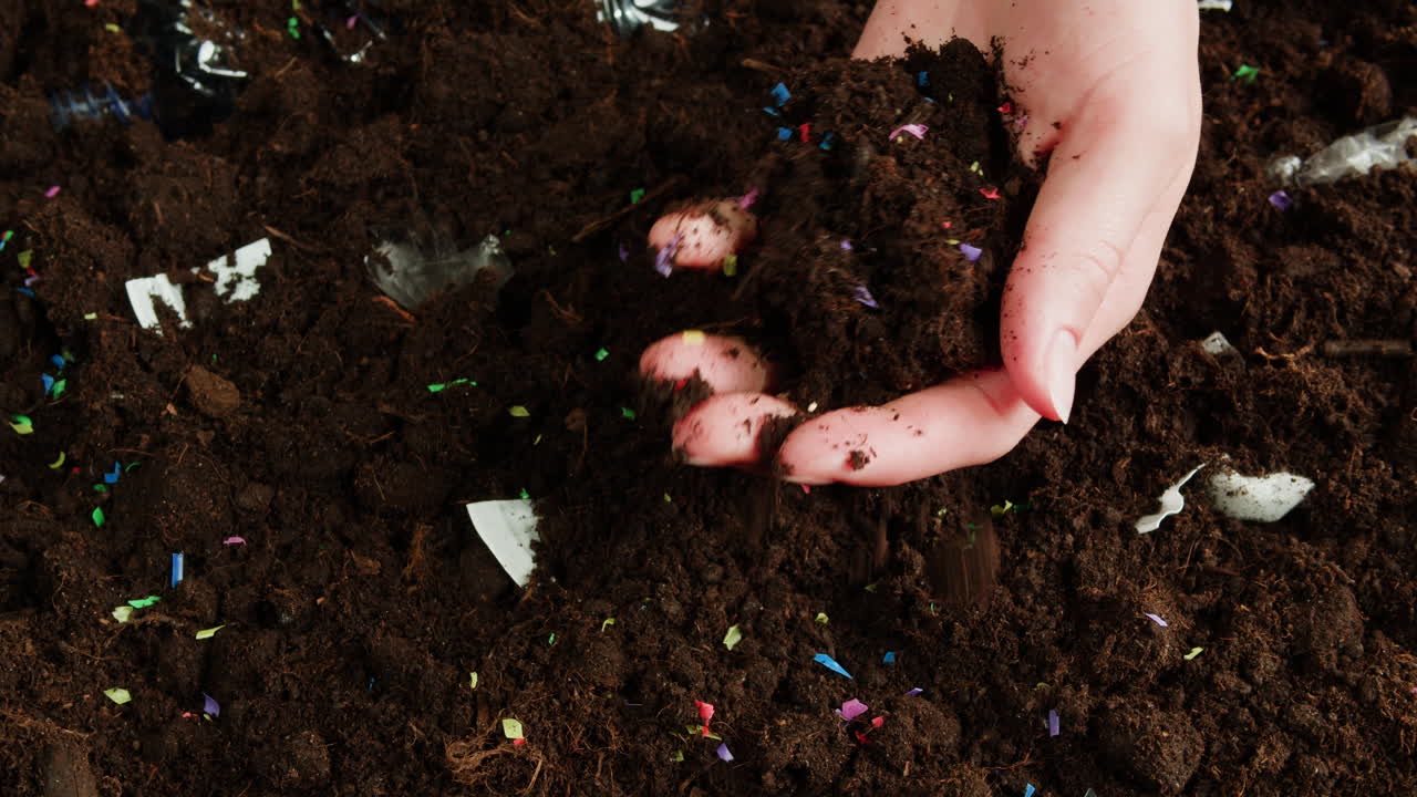 Plastic and other waste in the soil