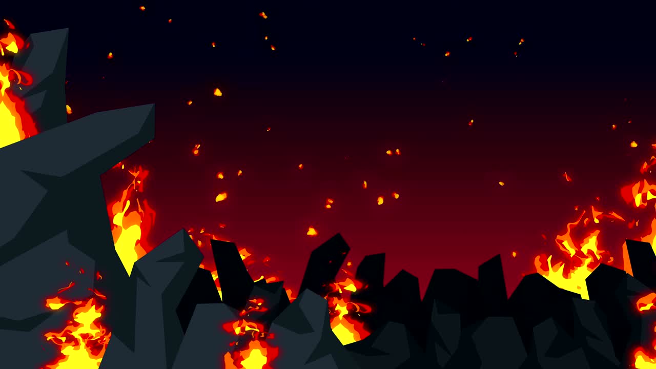 악의적 추상 애니메이션, 종말의 지옥 배경, 괴상한 야생에서 불꽃,