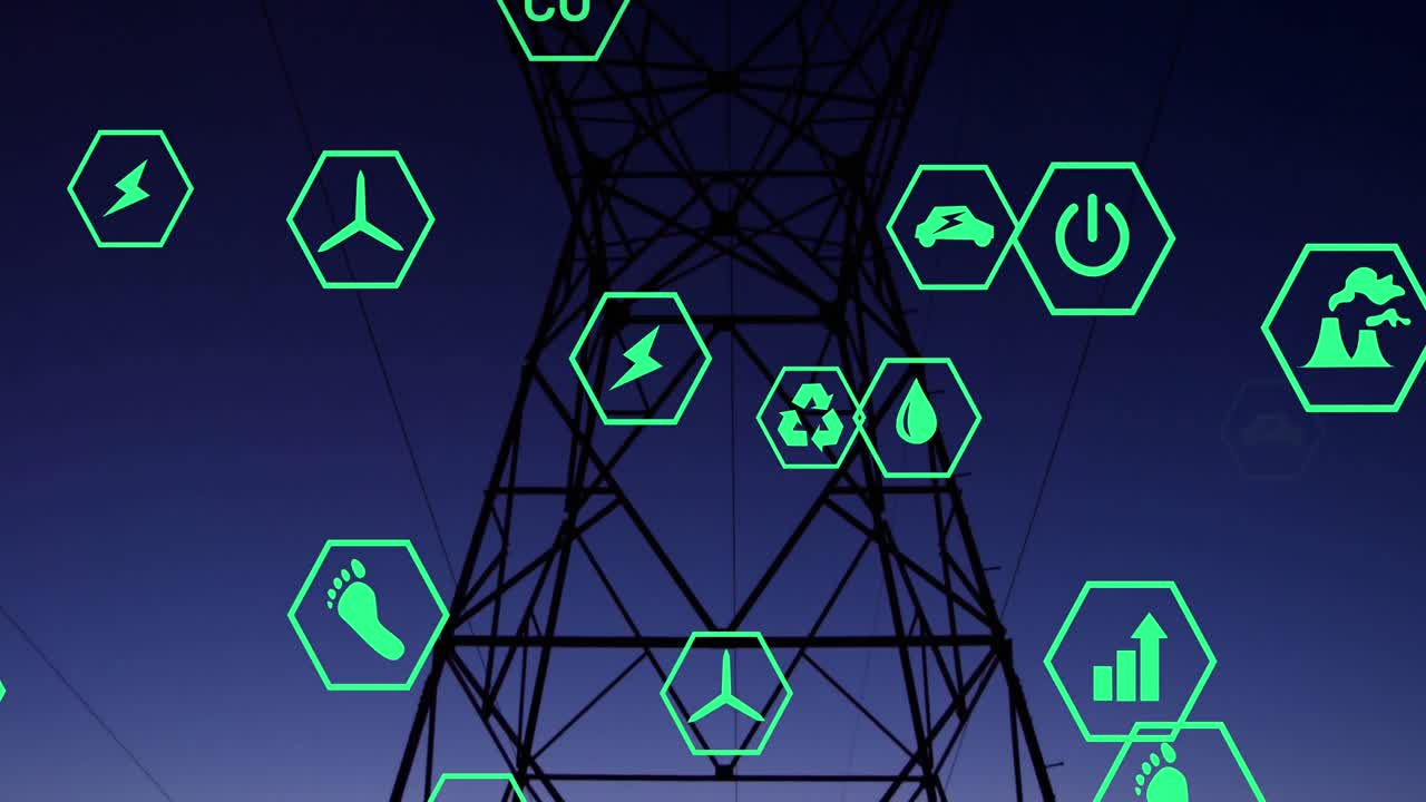 전력선 위의 디지털 아이콘의 애니메이션