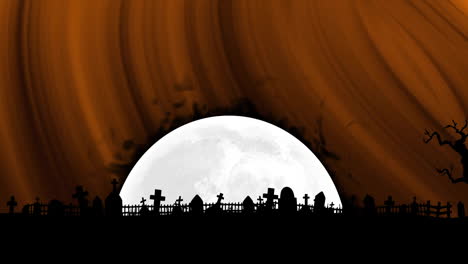 animation of shapes and cemetery with moon on black background