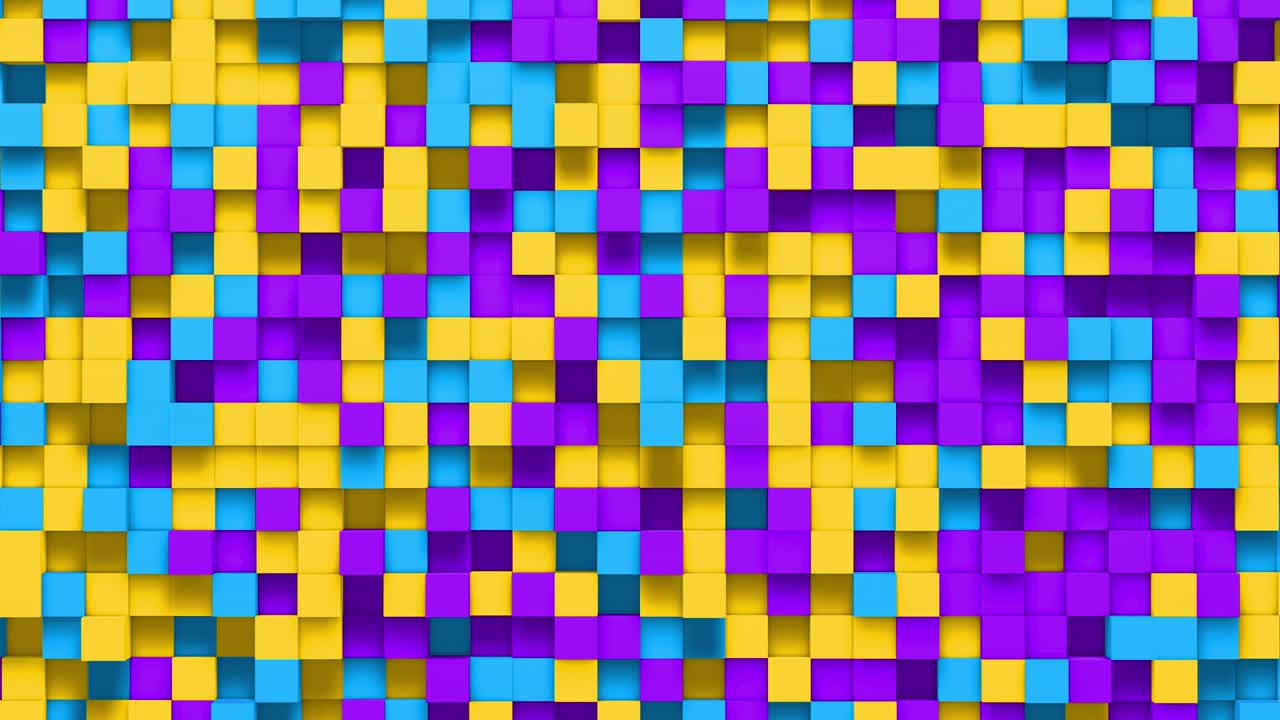 cubo de caja pequeña multicolor fondo geométrico aleatorio. ilustración de mosaico de píxeles cuadrados abstractos. fondo de bloque de tierra. diseño fractal de fantasía. arte digital. bucle de animación 3d de 4k