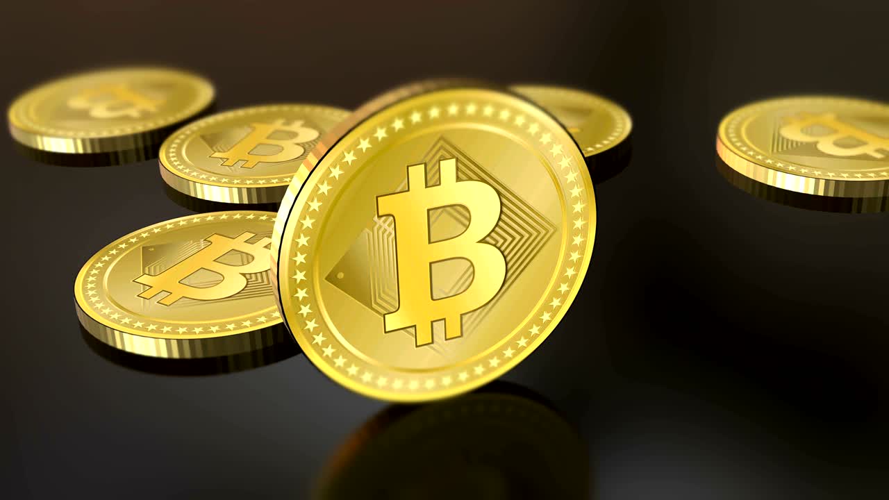 Virtual cryptocurrency golden Bitcoin symbol video animation
