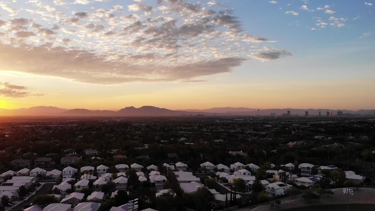 Aerial view from Las Vegas western suburbs to The Strip
