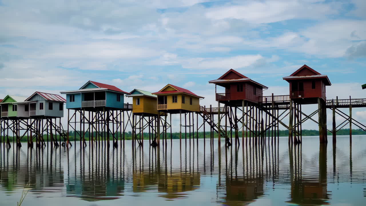 Colorful stilt houses on a river