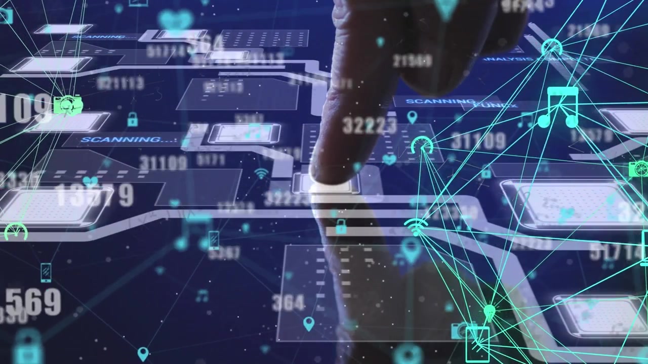 Animation of coordinates and math formulas over finger touching integrated circuit