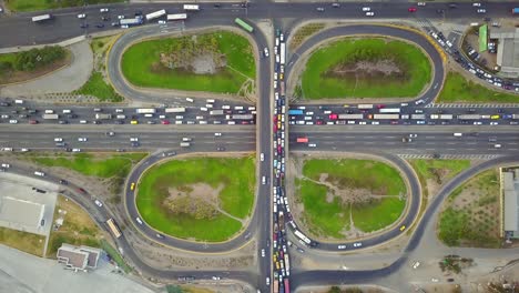 aerial view of geometrical roundabouts and roads in rimac, peru.