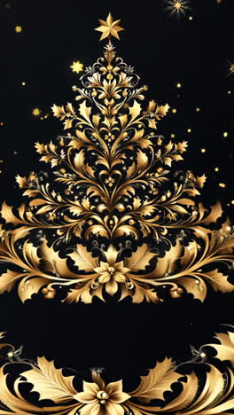 a gold tree with a star on top of it. the tree is surrounded by gold leaves and is decorated with gold stars. the image has a festive and celebratory mood, likely representing the holiday season