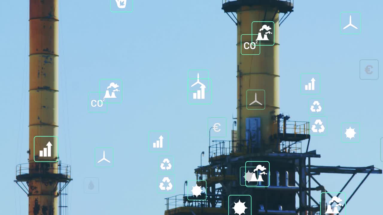 공장 위의 디지털 아이콘의 애니메이션