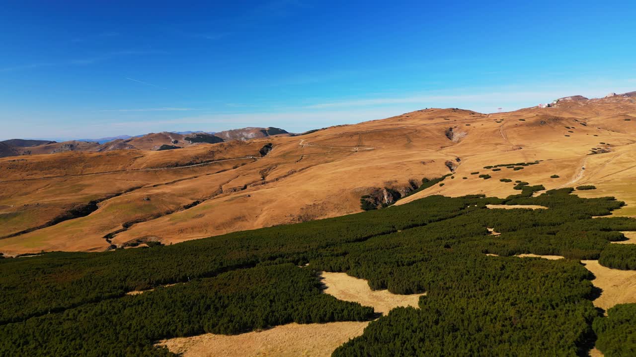 drone que revela el paisaje natural escénico de las montañas en el valle de prahova pietra arsa destino famoso en rumania