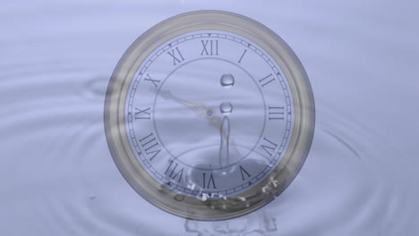 animation of clock moving over drop falling into water