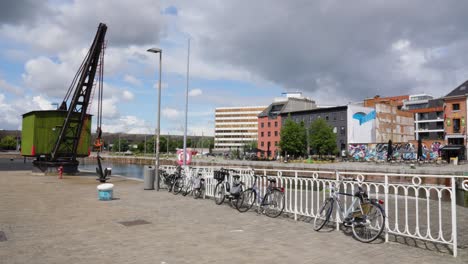 wide scenic view of trendy quarter 'het eilandje' in antwerp, belgium