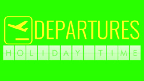 text flip of board of airport billboard departures with words name holiday time on chroma key green screen, travel, holiday and relax