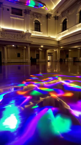 grand hall with colorful light reflections