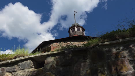 A-perspective-view-over-defense-wall-of-beautiful-Museum-fortress-korela,-Russia