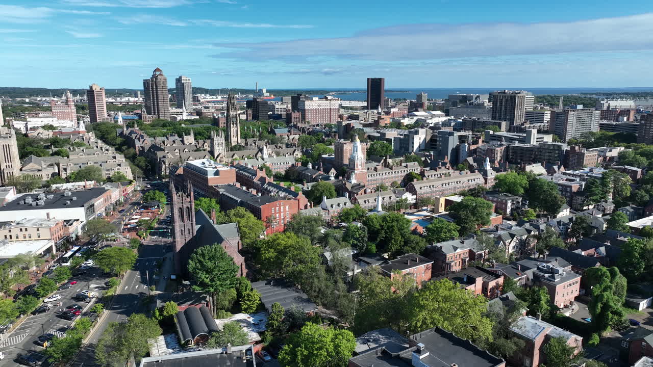 Christ Church, Episcopal Church And Yale Univeristy In New Haven, Connecticut, USA. - aerial shot