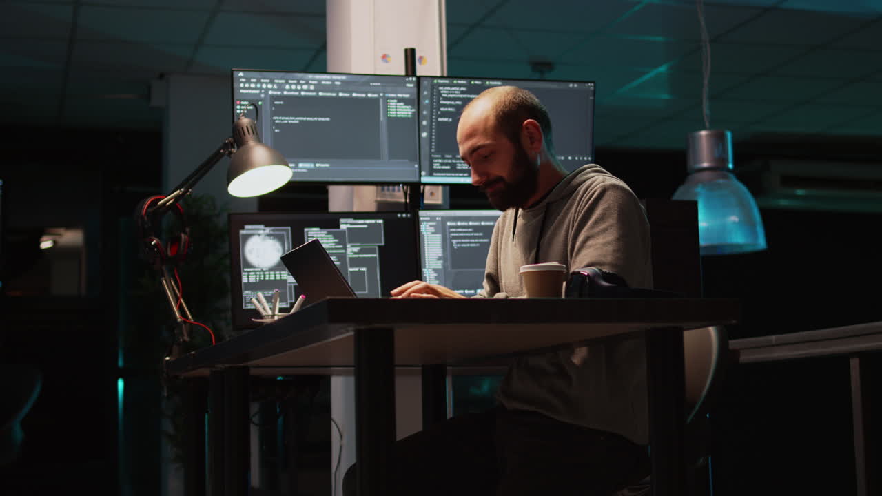 Man working as developer in office with computers