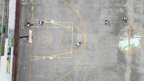 vista aérea de niños jugando baloncesto