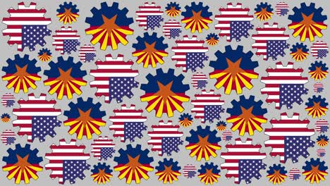 y la bandera americana de arizona engranajes girando fondo
