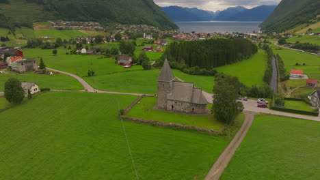 historic evangelical stone church of hove steinkyrkje in vestland county, norway