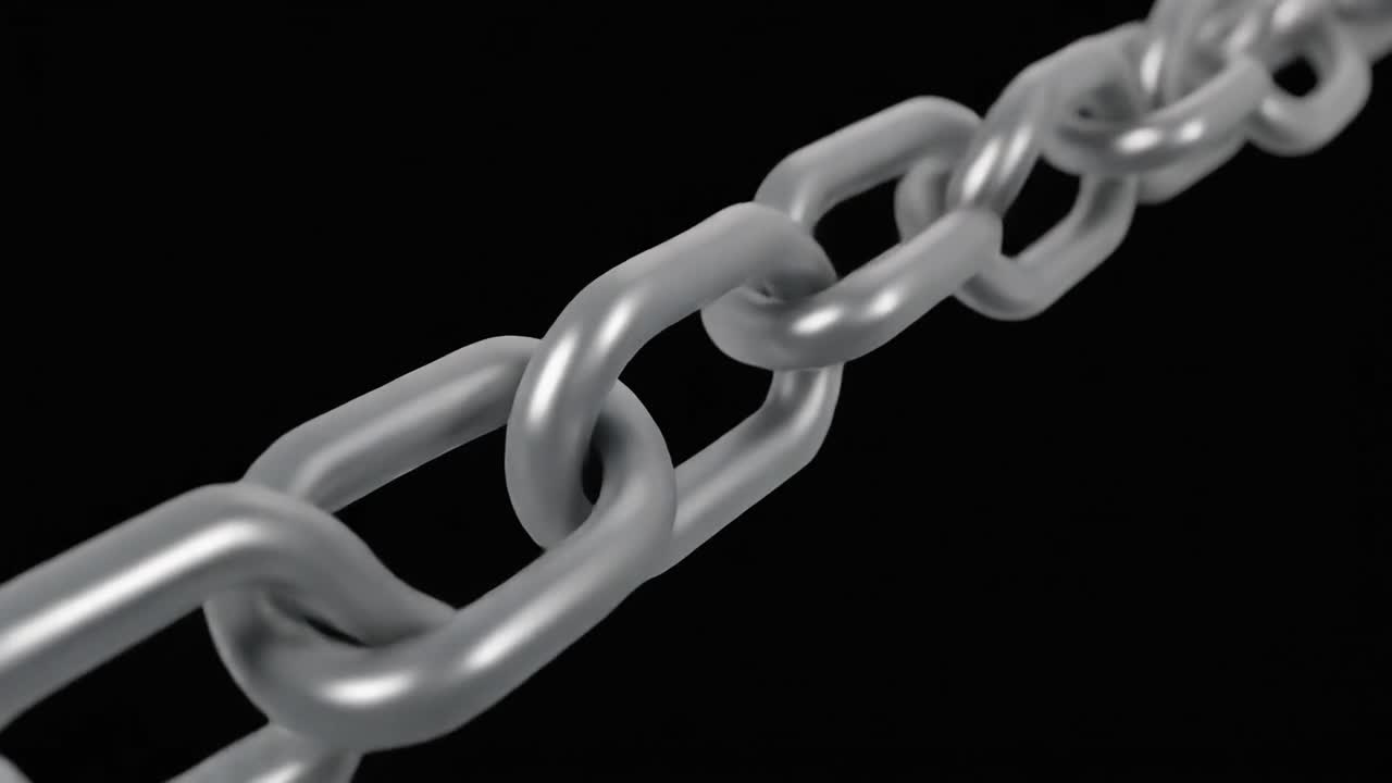 Close-up de Elos de Corrente de Metal em Movimento sobre Fundo Preto