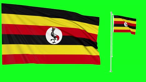 Greenscreen-Schwenkt-Uganda-Flagge-Oder-Fahnenmast
