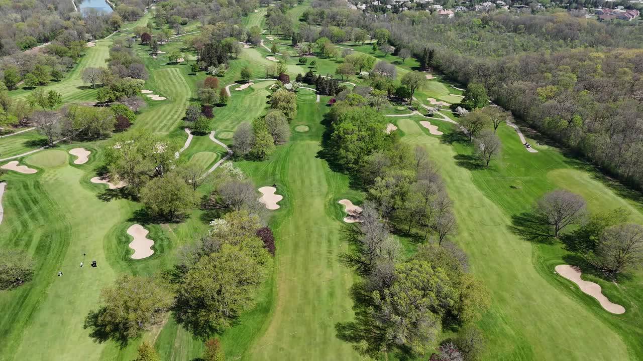 Aerial fly over of North Hills Country club in Menomonee Falls Wisconsin, a beautiful golf course
