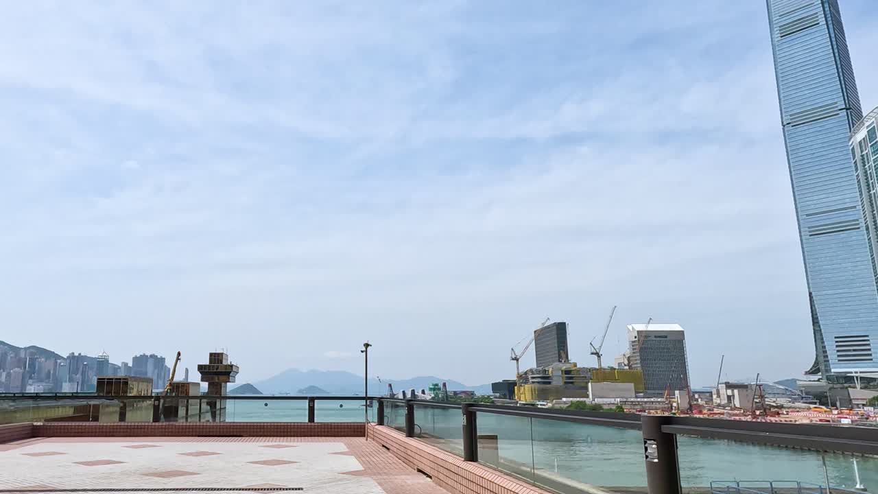 홍콩의 상징적인 스카이라인의 파노라마 뷰