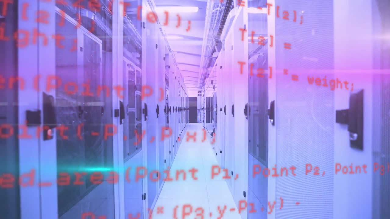 Animation of data processing in red and digital information flowing