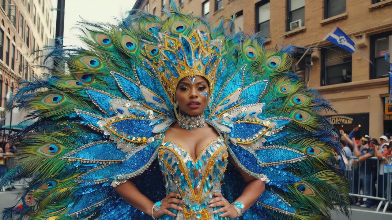 Carnival Parade with Woman in Peacock Costume