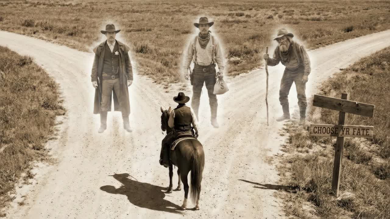 En cowboy ved en korsvej med fortidens spøgelser
