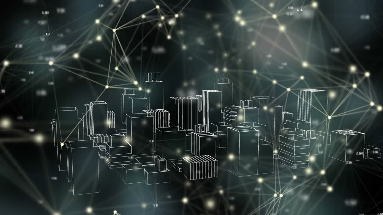 Animation of network of connections over 3d cityscape