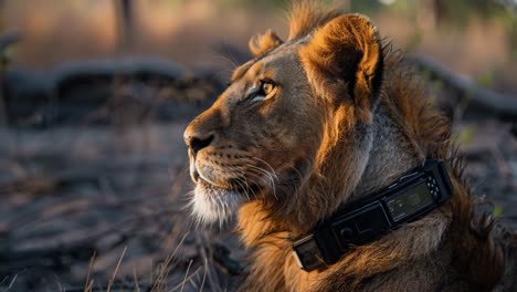 lion with tracking collar