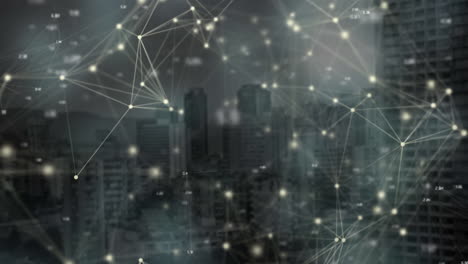 network of connections against cityscape