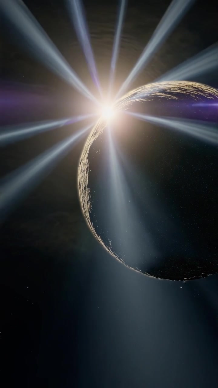 Alba cinematografica su un pianeta roccioso nello spazio profondo