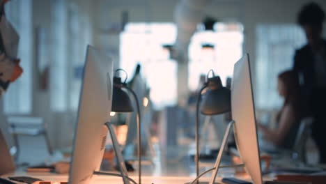 computer, business people and digital workspace