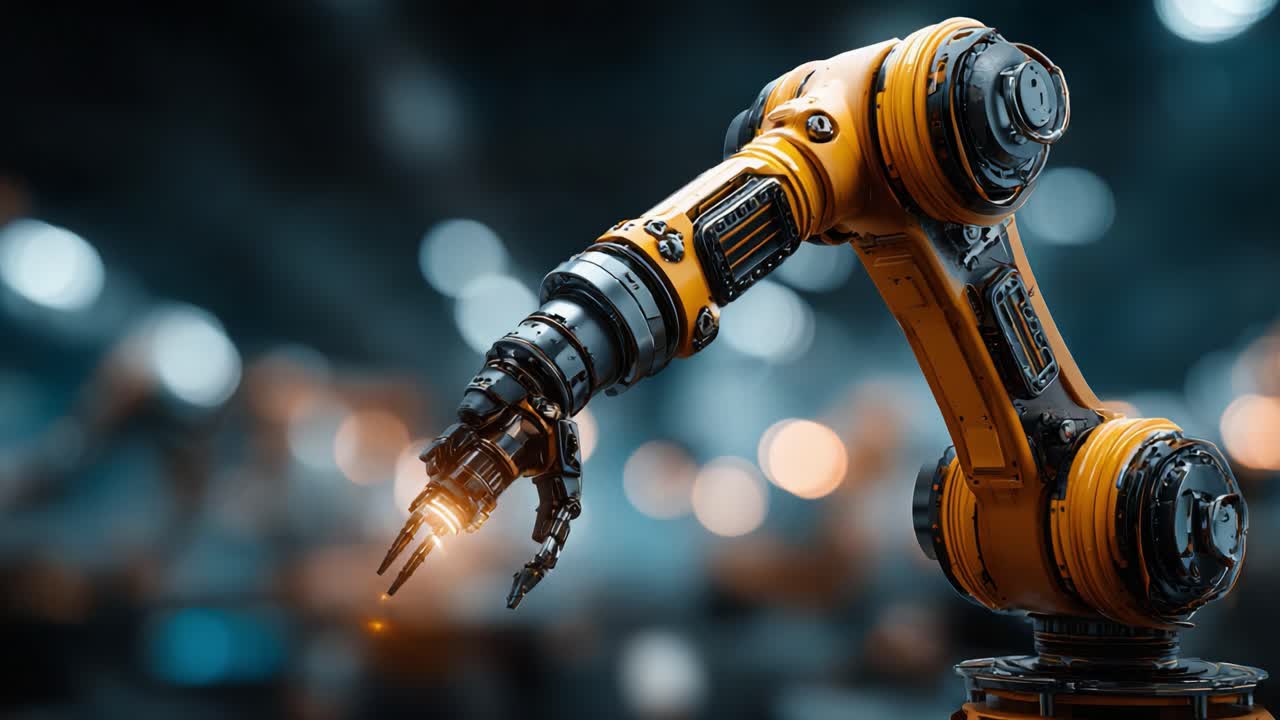 Dynamic Industrial Robotic Arm in Action Displaying Precision Engineering and Advanced Technology in a Modern Manufacturing Environment