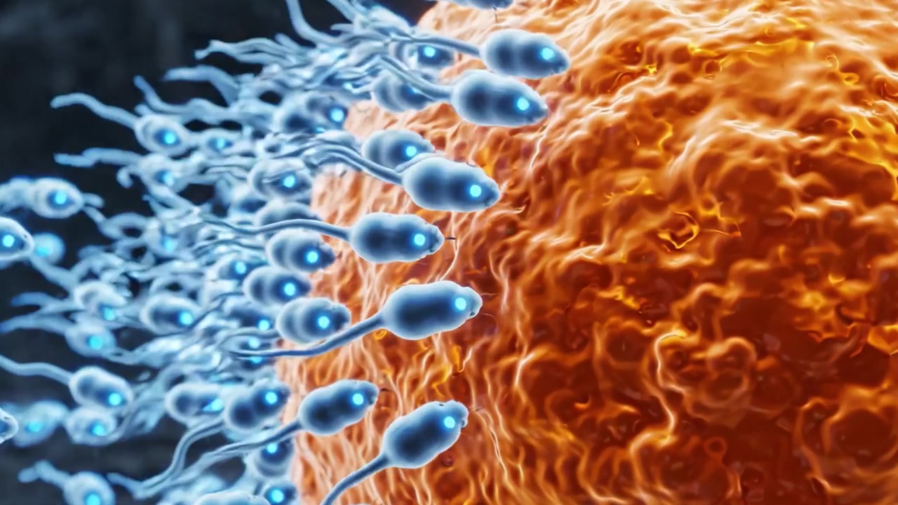 A Dynamic Interaction Between Sperm and Ovum Revealing the Intricate Mechanics of Fertilization in a Stunning 3D Visualization, Showcasing Biological Processes at a Microscopic Level