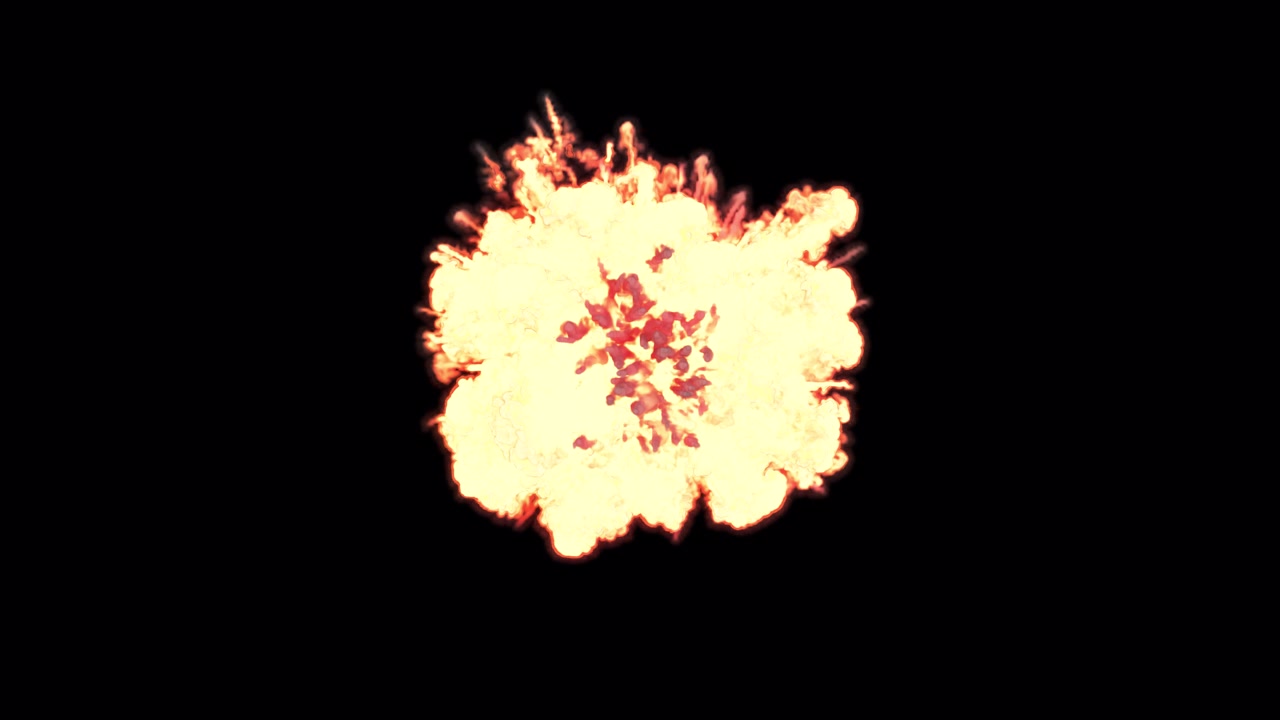 Massive fiery explosion top down view on transparent background
