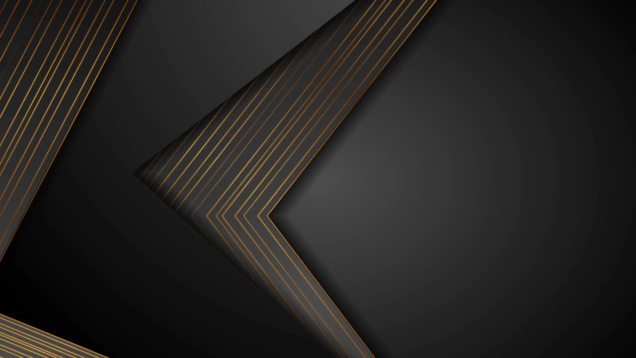 추상적인 검은 기하학 운동 배경과 황금색 선