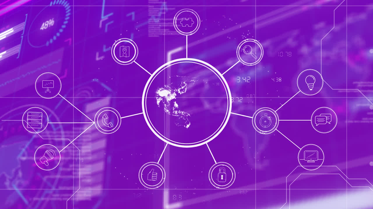Animation of network of connections and data processing on interface