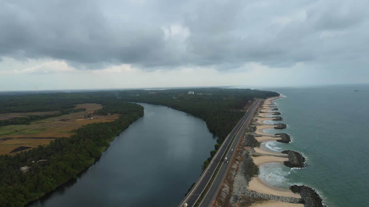 Coastal Road and River, Aerial View