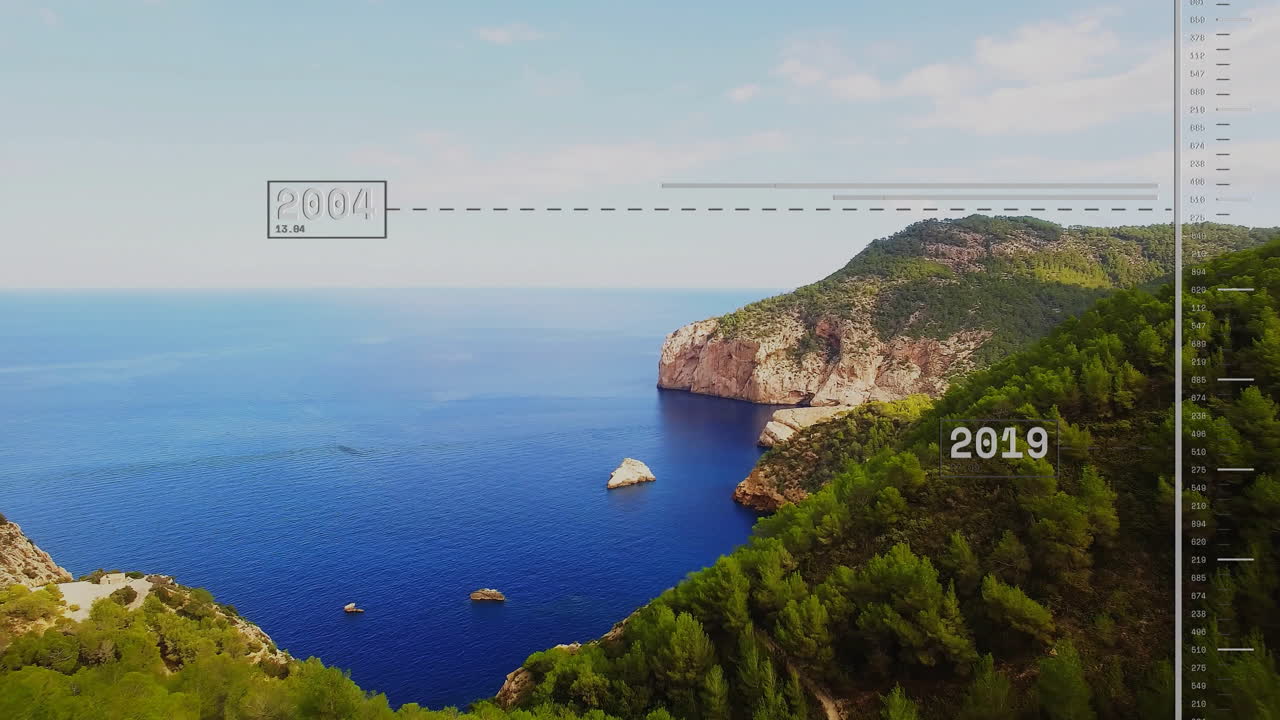 Coastal landscape with timeline animation showing years 2009 and 2016