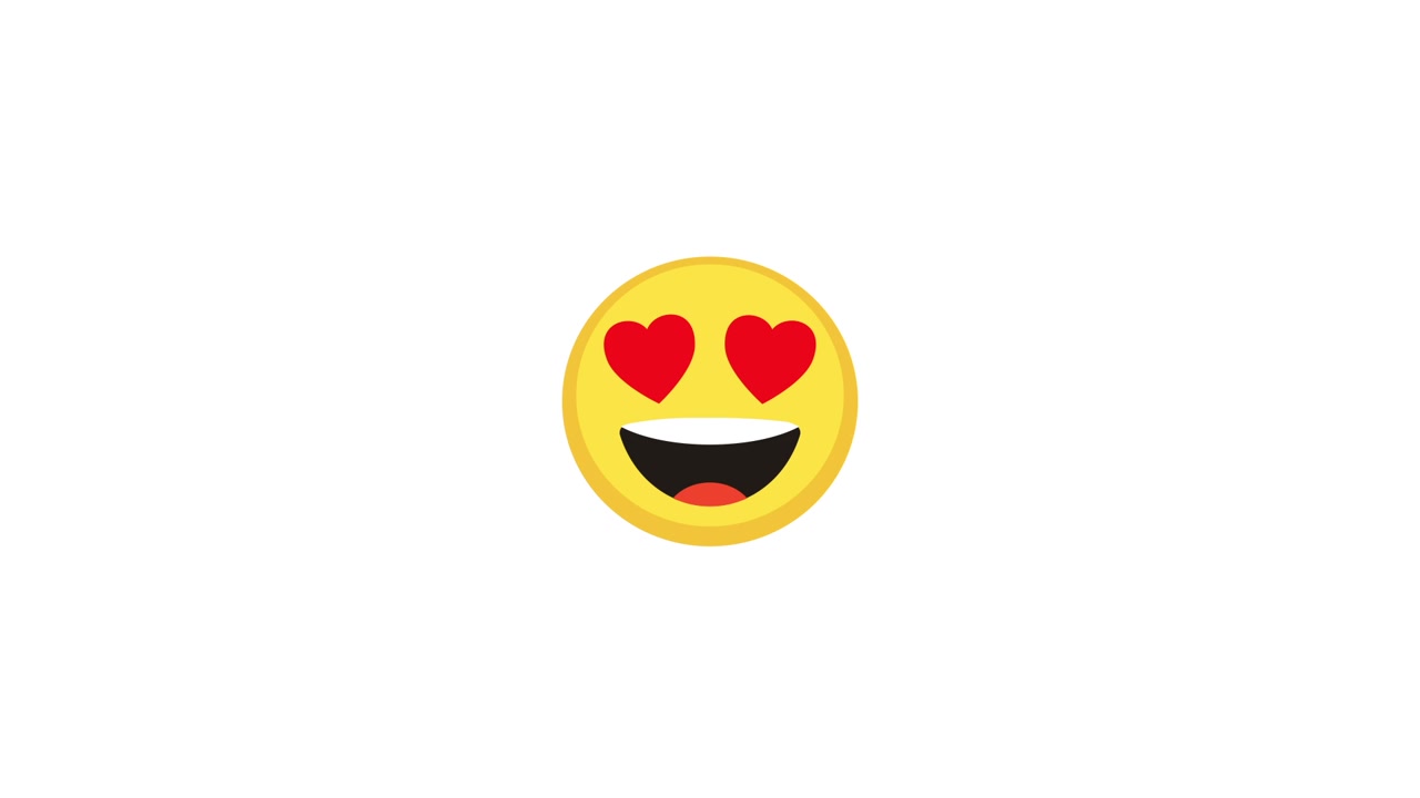 Faccina emoji gialla animata sorridente con occhi a cuore