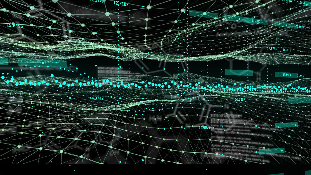 Animation of graphs and data processing in black digital space