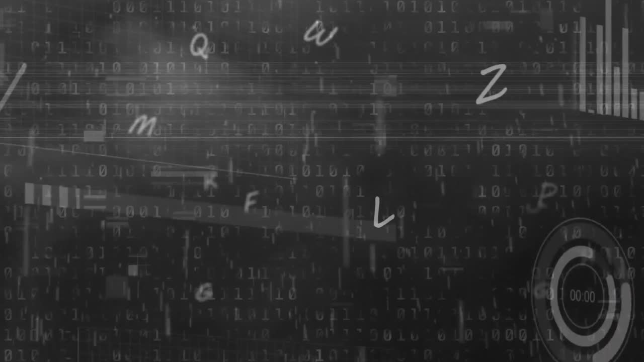Animation of letters and data processing over binary coding