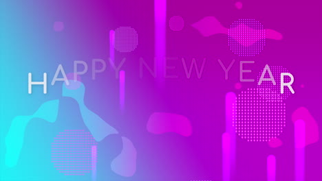 happy new year text with memphis abstract geometric pattern