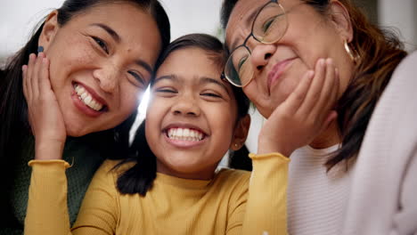 Mother,-hug-and-family-portrait-in-a-living-room