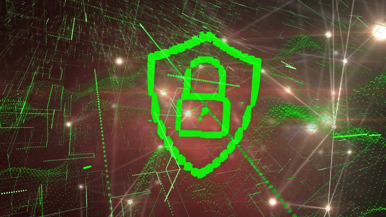 Animation of neon qr code with glowing tunnel over black background