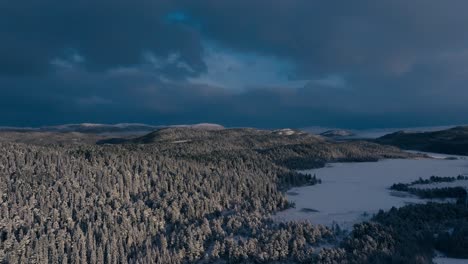 snowy winter landscape in indre fosen, norway - aerial panoramic